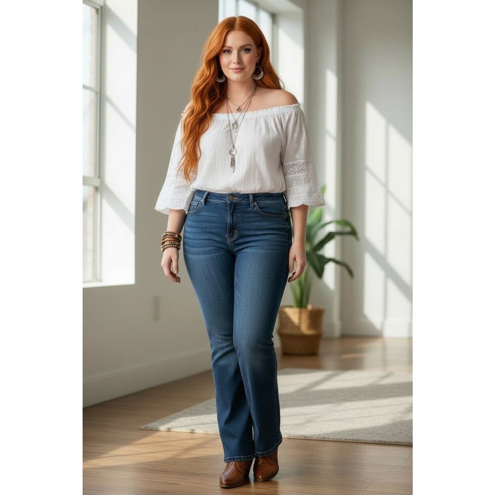 Source Of Wisdom Jeans Women’s‎ Plus 24 (42W) Flare Leg Stretch Denim Bohemian
